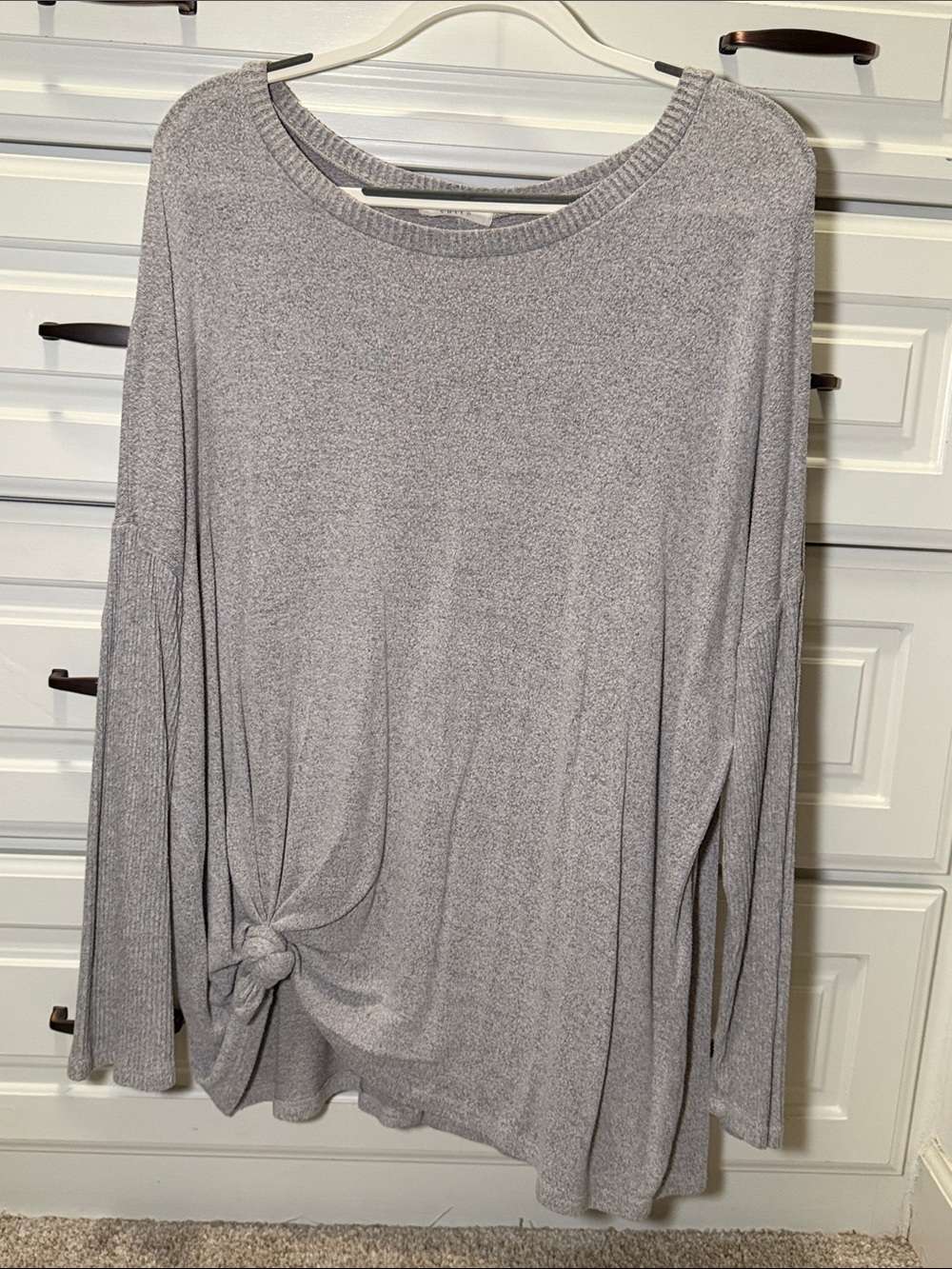 entro Light Gray Knot-Front Long Sleeve Sweatshirt